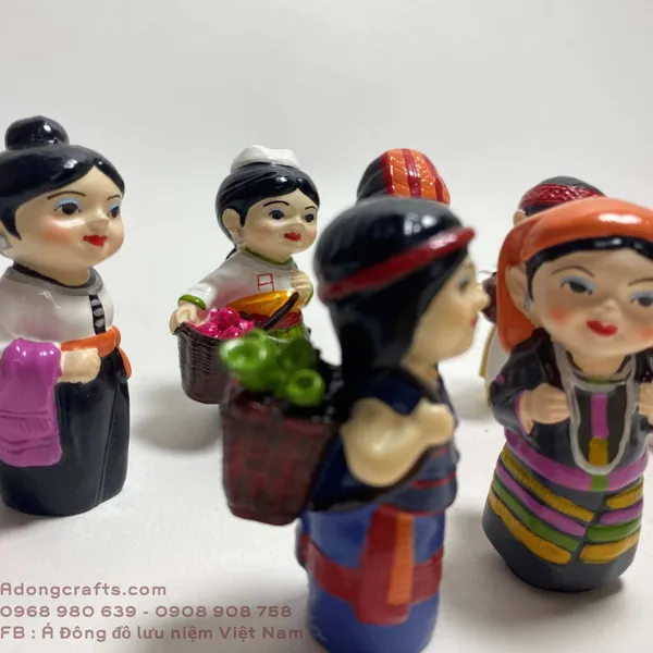 Bộ tượng cô gái dân tộc Việt Nam 6 cô cao 7 cm -  Quà tặng lưu niệm Việt Nam trang trí decor không gian Việt
