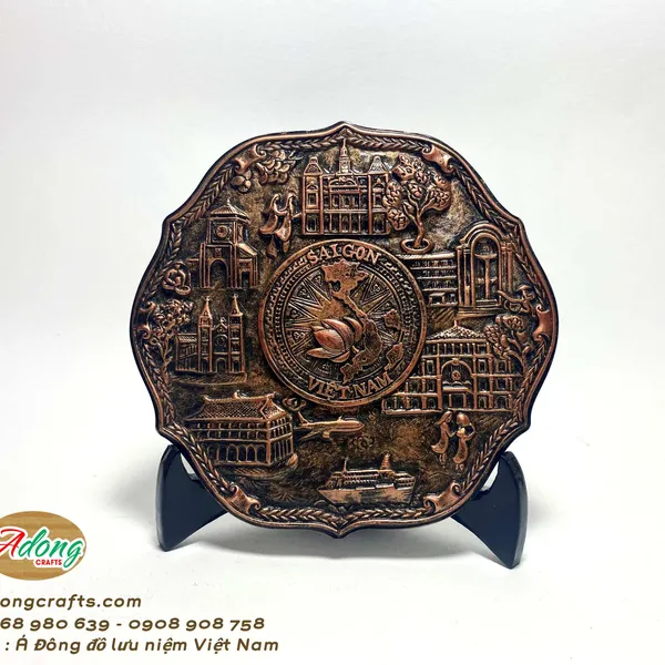 Đĩa mạ đồng Sài Gòn Việt Nam - quà tặng lưu niệm.