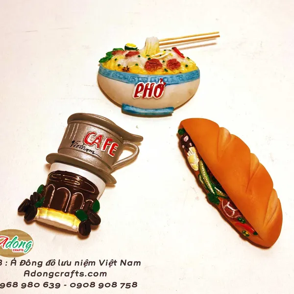 Hít Nam Châm trang trí lưu niệm hình đồ ăn bánh mì, cà phê , phở Việt Nam