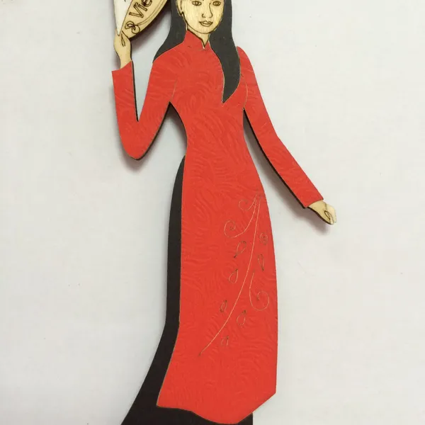 Magnet cô gái Việt trong trang phục áo dài và nón lá