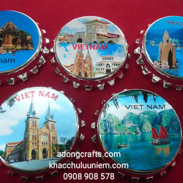 Magnet hình nắp kim loại - 2 in 1 magnet nắp khui hình phong cảnh
