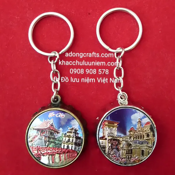 Móc khóa khui bia hình nắp in cảnh