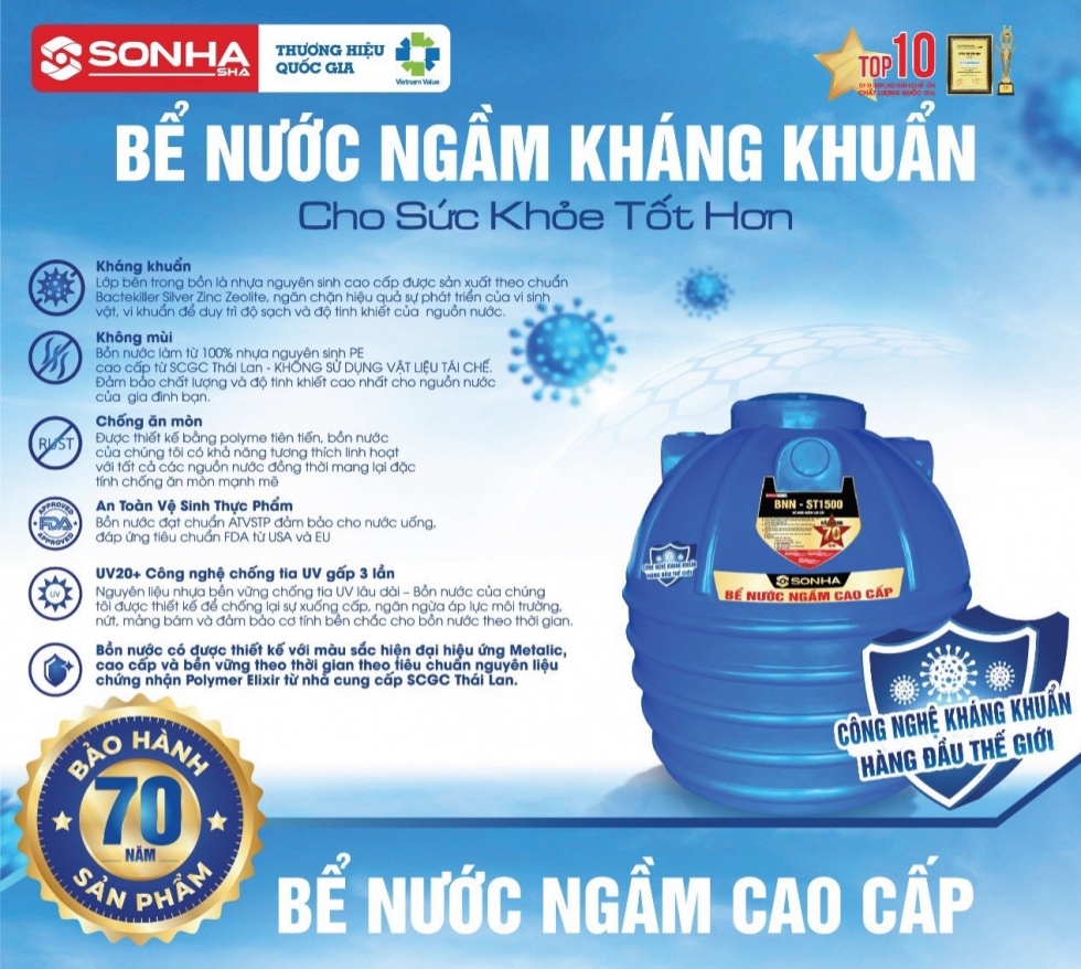 Bể nước ngầm Kháng khuẩn Sơn Hà 1000L Bể nước ngầm Kháng khuẩn Sơn Hà 1500L