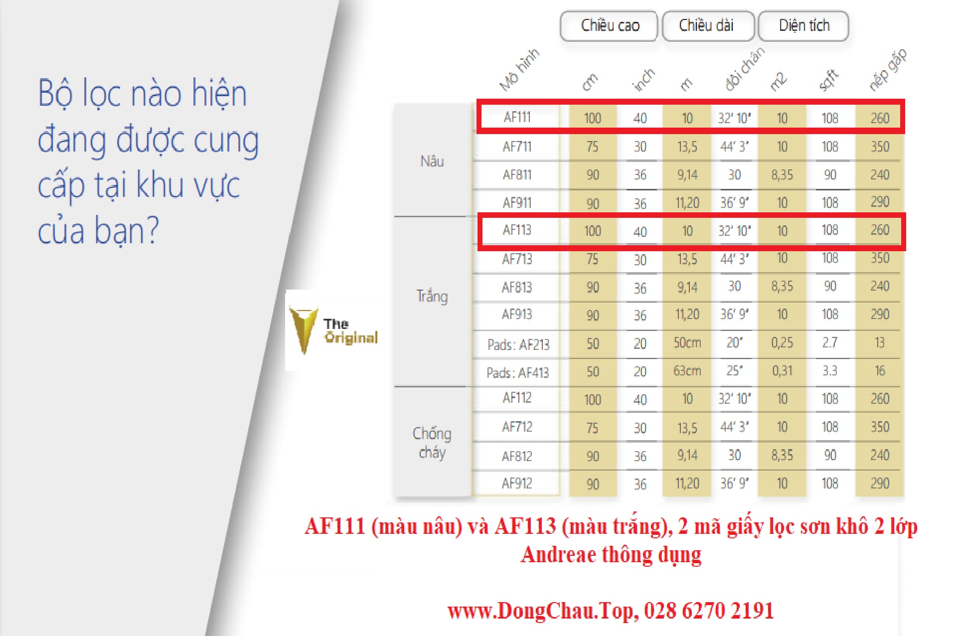 AF111 (Màu nâu) Andreae Giấy lọc bụi sơn khô 2 lớp
