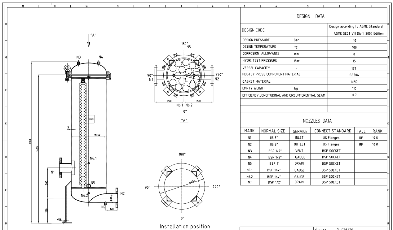 bản vẽ cấu tạo Bình lọc nước công nghiệp 15 lõi 40 inch