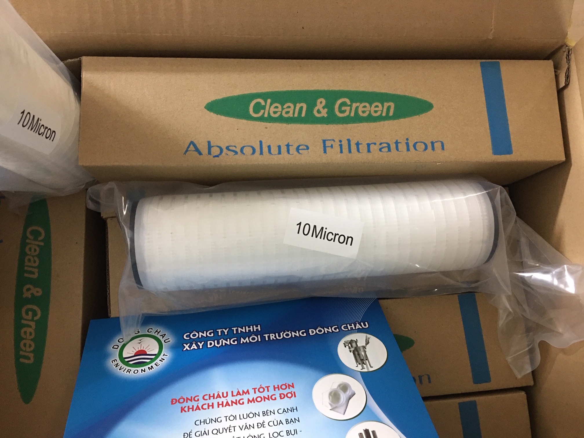 Lõi lọc tinh giấy xếp xát khuẩn doe 10 inch 10 micron clean green