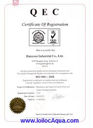 Chứng nhận chất lượng của Lõi lọc Aqua