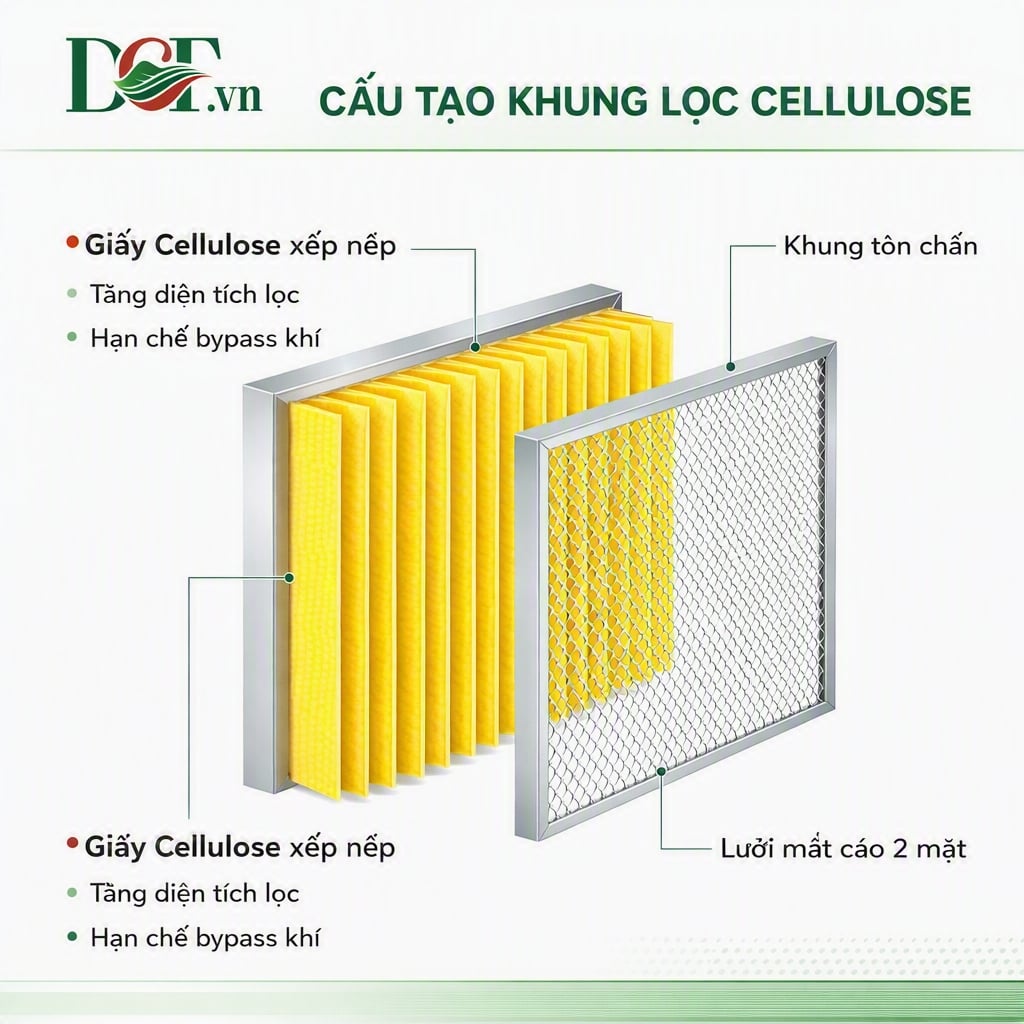 infographic Khung lọc giấy Cellulose vàng lọc bụi mịn HVAC
