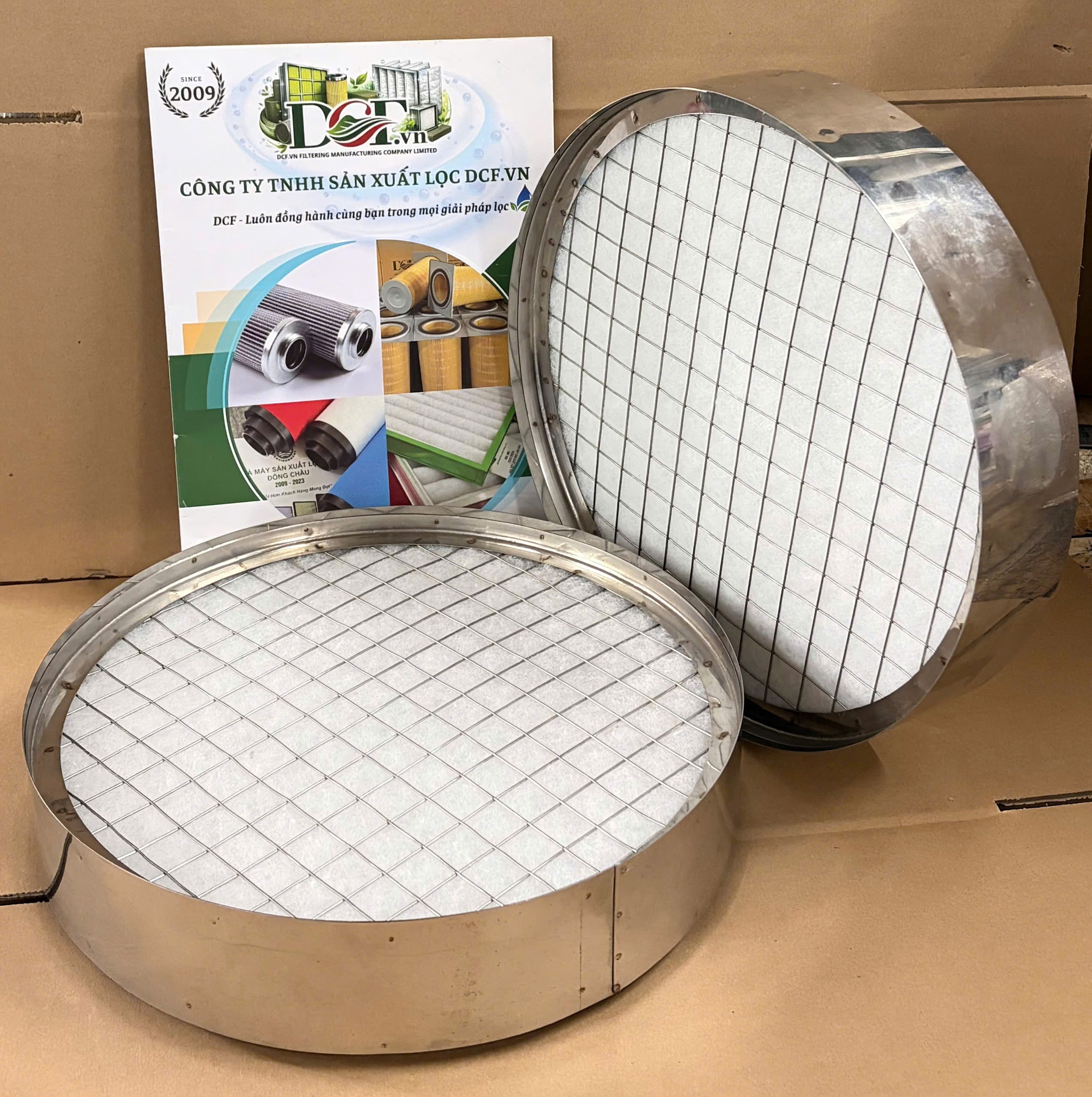 Lõi lọc bụi G4 hình tròn Ø300mm khung inox cho ống gió tròn