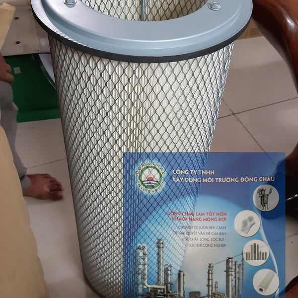 Lõi lọc bụi giấy cellulose 2 mặt lưới có vành và ti chịu lực