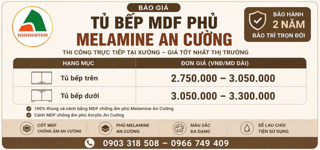 Báo Giá Tủ Bếp MDF Phủ Melamine An Cường Báo Giá Tủ Bếp MDF Phủ Melamine An Cường