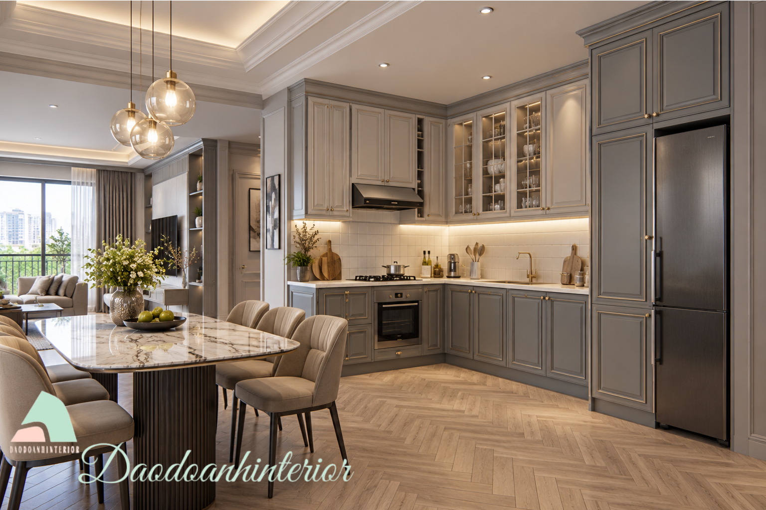 Tủ bếp tân cổ điển chữ L Tủ bếp tân cổ điển chữ L