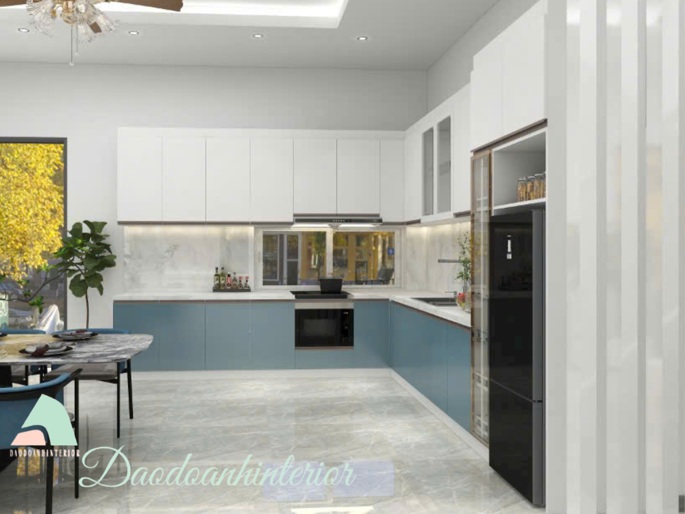 Tủ bếp MDF chống ẩm sơn PU, thiết kế chữ L thông minh Tủ bếp MDF chống ẩm sơn PU, thiết kế chữ L thông minh