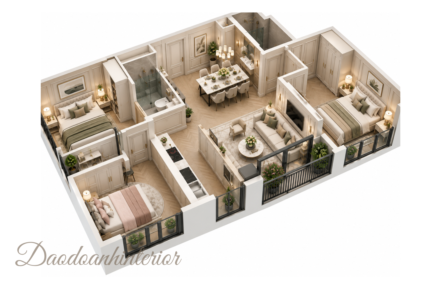 Mặt bằng bố trí nội thất căn góc 3 phòng ngủ Vinhomes Ocean Park khoảng 98m² theo phương án Tân cổ điển. Mặt bằng bố trí nội thất căn góc 3 phòng ngủ Vinhomes Ocean Park khoảng 98m² theo phương án Tân cổ điển.
