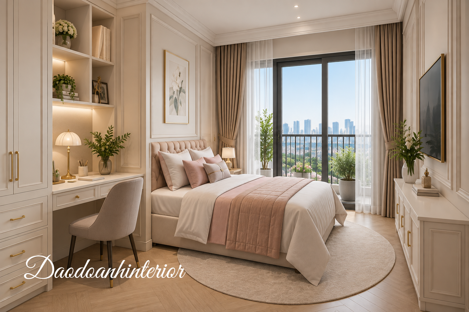 Phòng ngủ 2 phong cách Tân cổ điển trong căn góc Vinhomes Ocean Park 3 phòng ngủ Phòng ngủ 2 phong cách Tân cổ điển trong căn góc Vinhomes Ocean Park 3 phòng ngủ
