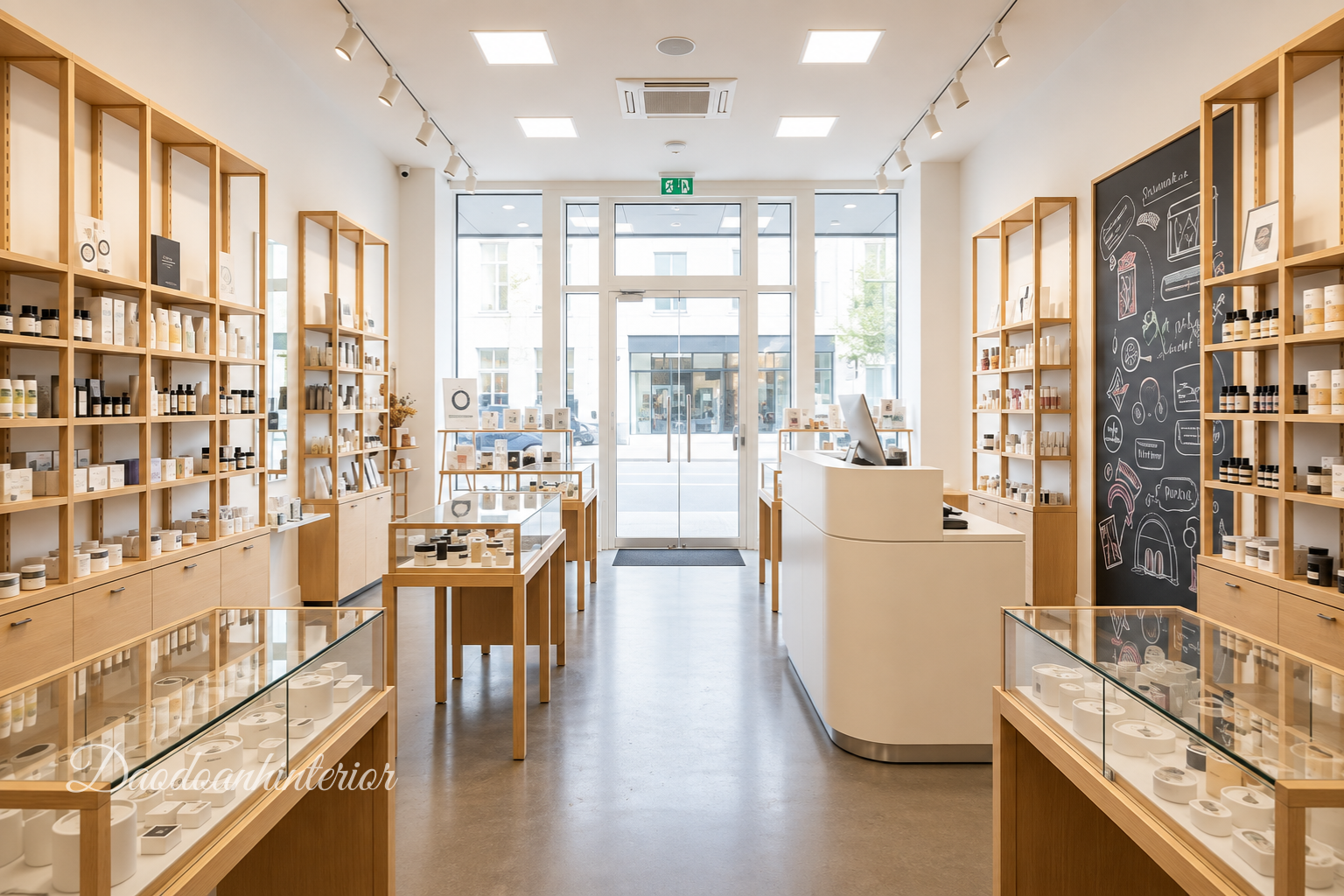 Nội thất showroom cao cấp với tủ kính và ánh sáng trưng bày Nội thất showroom cao cấp với tủ kính và ánh sáng trưng bày