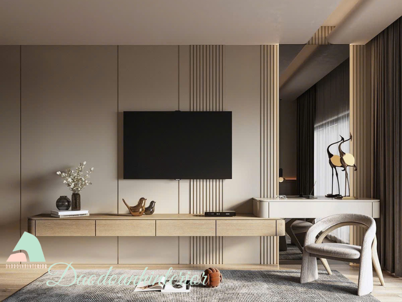 Bàn trang điểm được phối hợp hài hòa với kệ tivi Bàn trang điểm được phối hợp hài hòa với kệ tivi