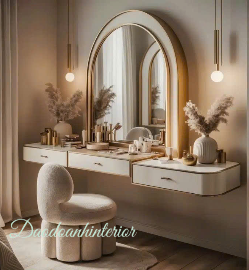 Bàn trang điểm phong cách tân cổ điển màu trắng Bàn trang điểm phong cách tân cổ điển màu trắng