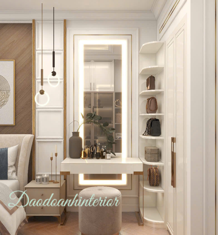 Bàn trang điểm tích hợp gương đèn LED âm Bàn trang điểm tích hợp gương đèn LED âm