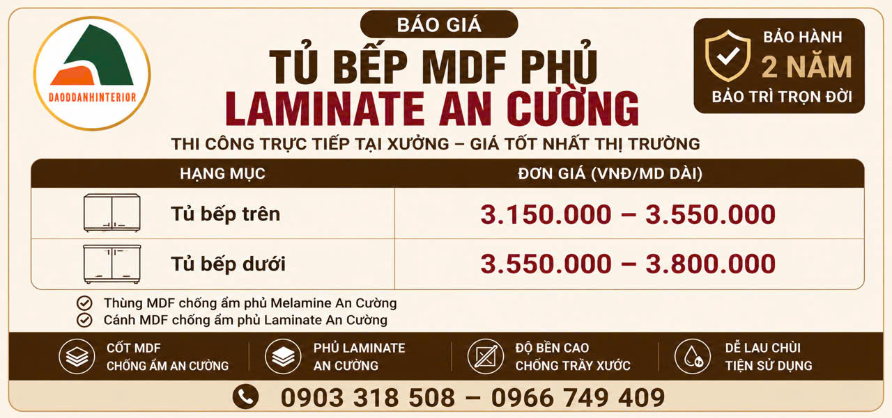 Báo Giá Tủ Bếp MDF Phủ Laminate An Cường Báo Giá Tủ Bếp MDF Phủ Laminate An Cường
