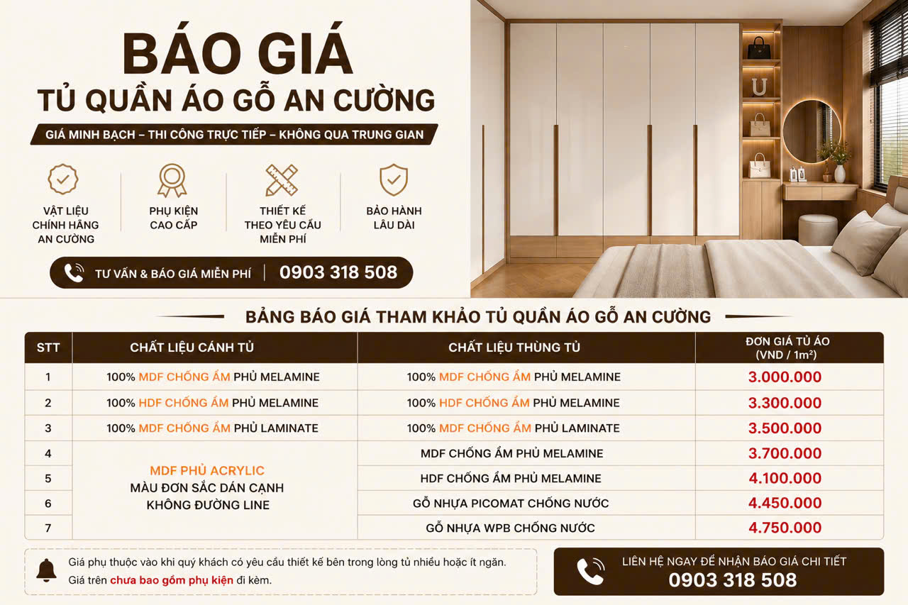 Báo giá tủ quần áo An Cường Báo giá tủ quần áo An Cường