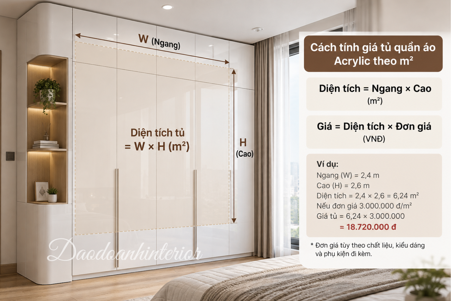 Cách tính giá tủ quần áo Acrylic theo m² Cách tính giá tủ quần áo Acrylic theo m²