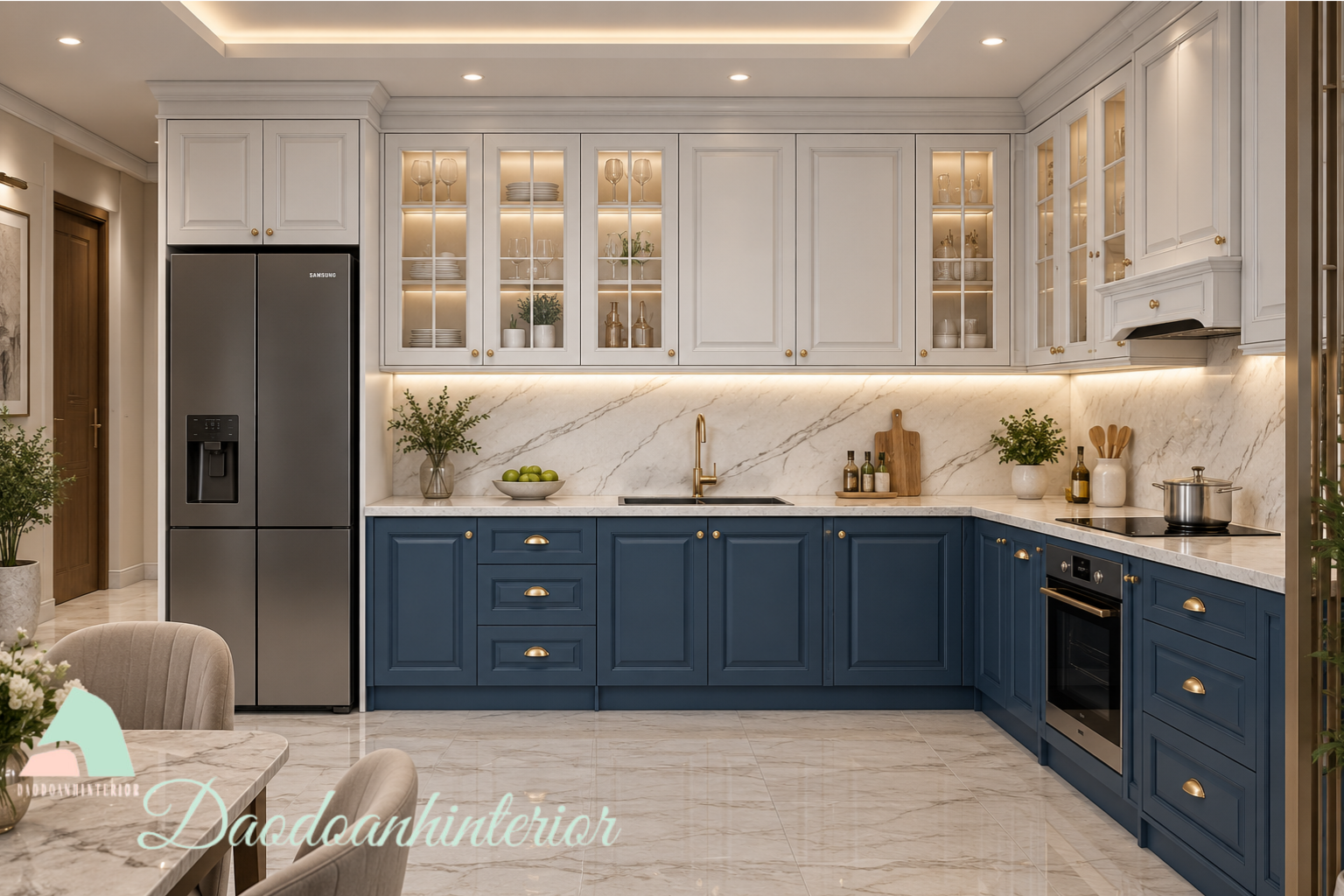 Đóng tủ bếp tân cổ điển theo kích thước thực tế Đóng tủ bếp tân cổ điển theo kích thước thực tế