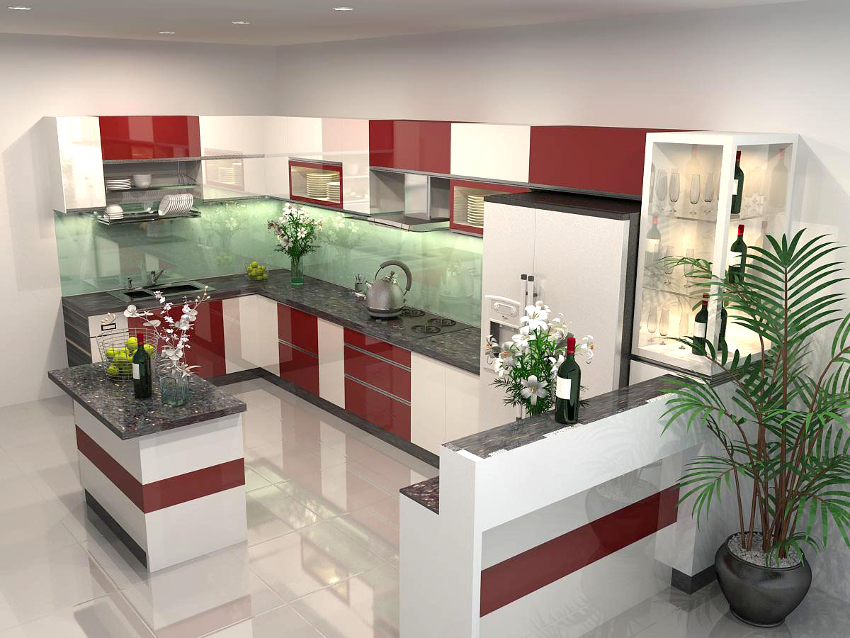 Tủ bếp chữ U có bàn đảo  Tủ bếp chữ U có bàn đảo