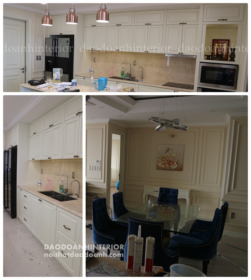 Tủ bếp màu trắng kem phong cách tân cổ điển Tủ bếp màu trắng kem phong cách tân cổ điển