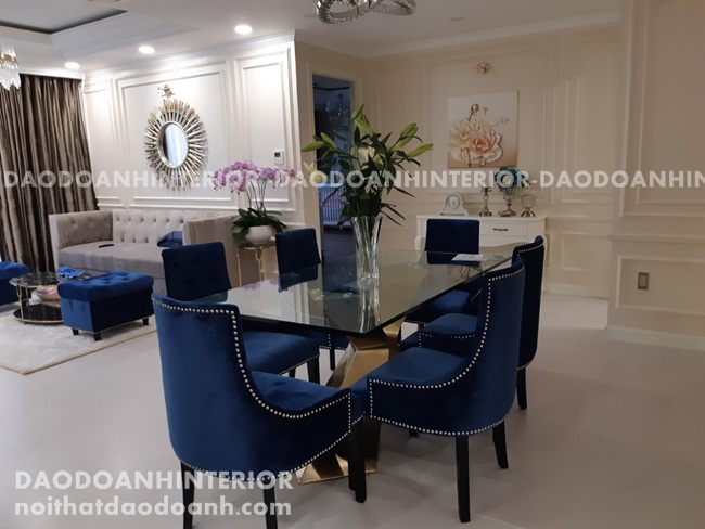 Bộ bàn ghế ăn bọc nệm quý phái  phong cách tân cổ điển  Bộ bàn ghế ăn bọc nệm quý phái  phong cách tân cổ điển
