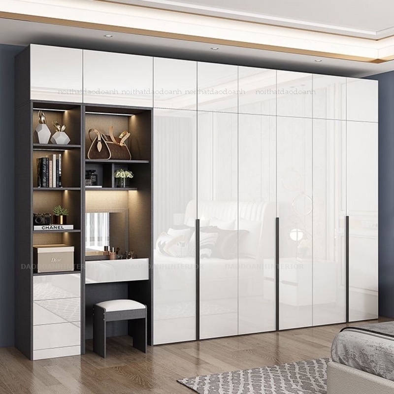 Tủ quần áo acrylic TA023-15, acrylic màu trắng bóng gương Tủ quần áo acrylic TA023-15, acrylic màu trắng bóng gương