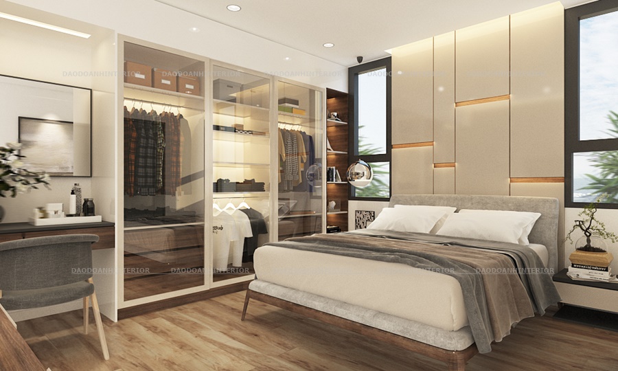 Tủ quần áo công nghiệp tạo ấn tượng cho phòng ngủ sang trọng