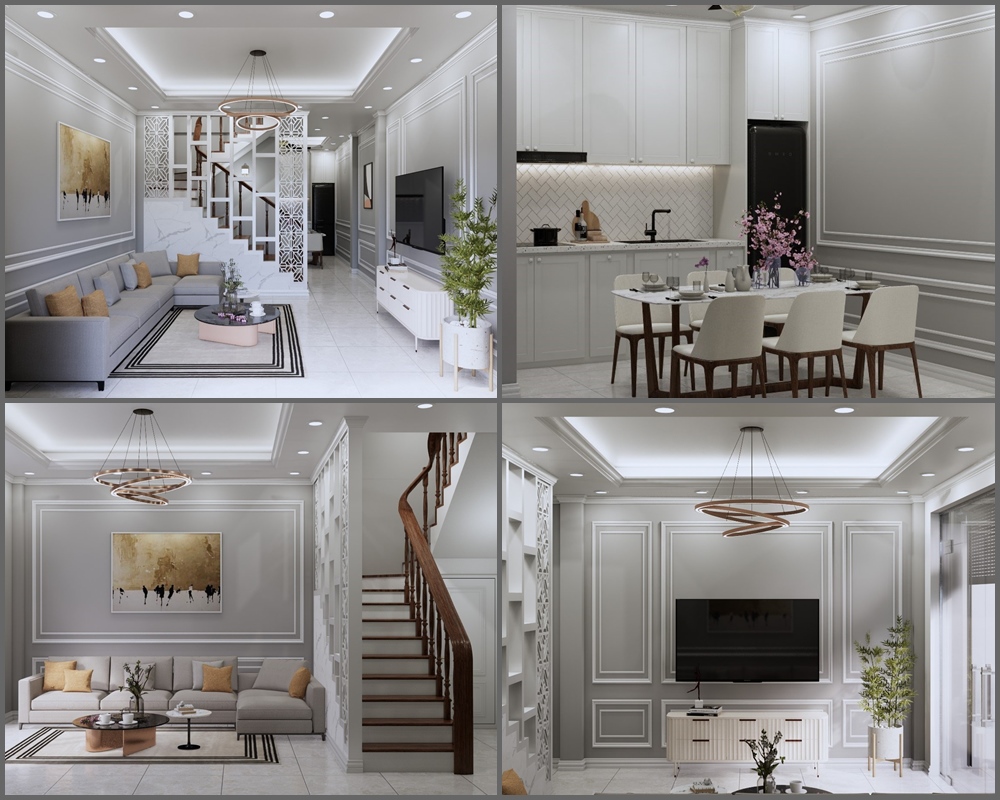 Thiết kế thi công nội thất nhà phố phong cách tân cổ điển Thiết kế thi công nội thất nhà phố phong cách tân cổ điển