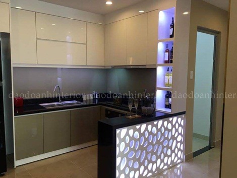 Tủ bếp gỗ ghép thông sơn PU màu trắng và màu xám Tủ bếp gỗ ghép thông sơn PU màu trắng và màu xám