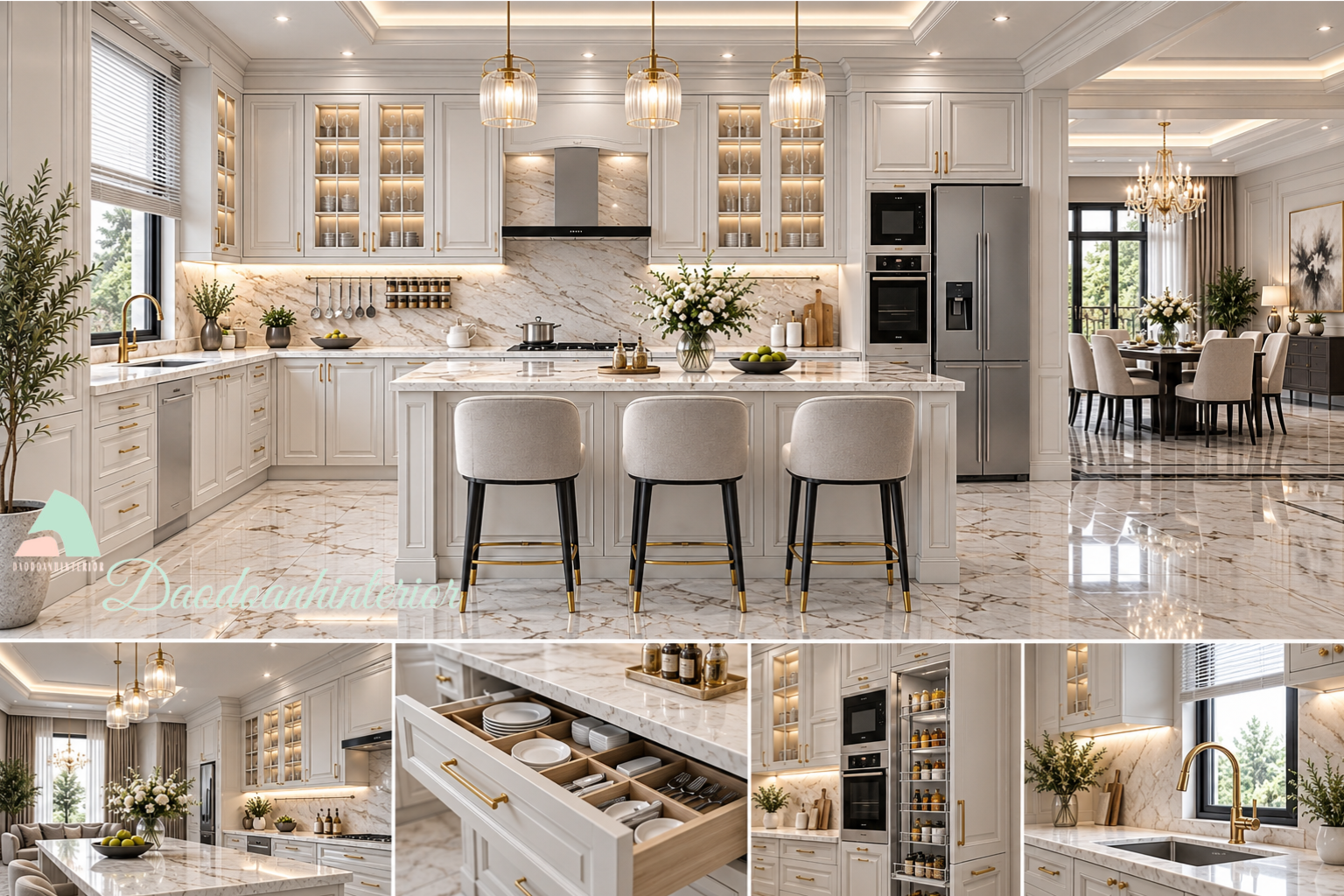 Nội thất phòng bếp tân cổ điển đồng bộ Nội thất phòng bếp tân cổ điển đồng bộ