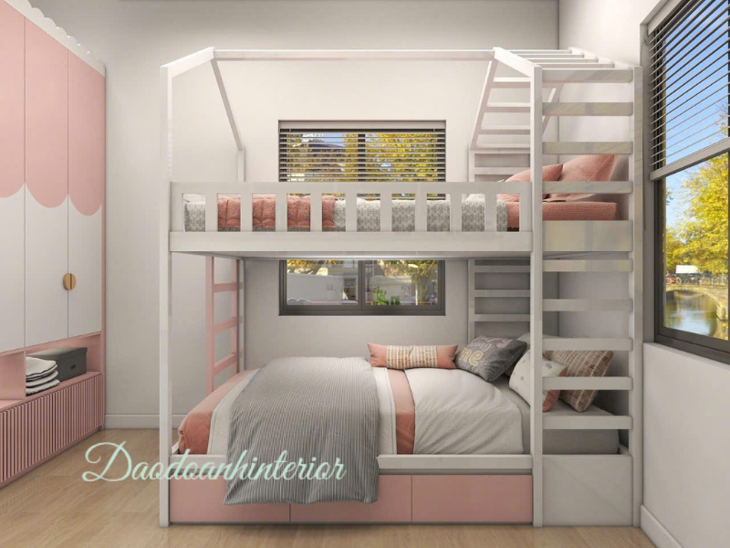 Nội thất phòng ngủ trẻ em màu hồng phối trắng Nội thất phòng ngủ trẻ em màu hồng phối trắng