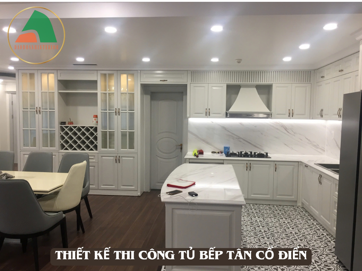 Hình ảnh thực tế thiết kế thi công tủ bếp tân cổ điển Hình ảnh thực tế thiết kế thi công tủ bếp tân cổ điển