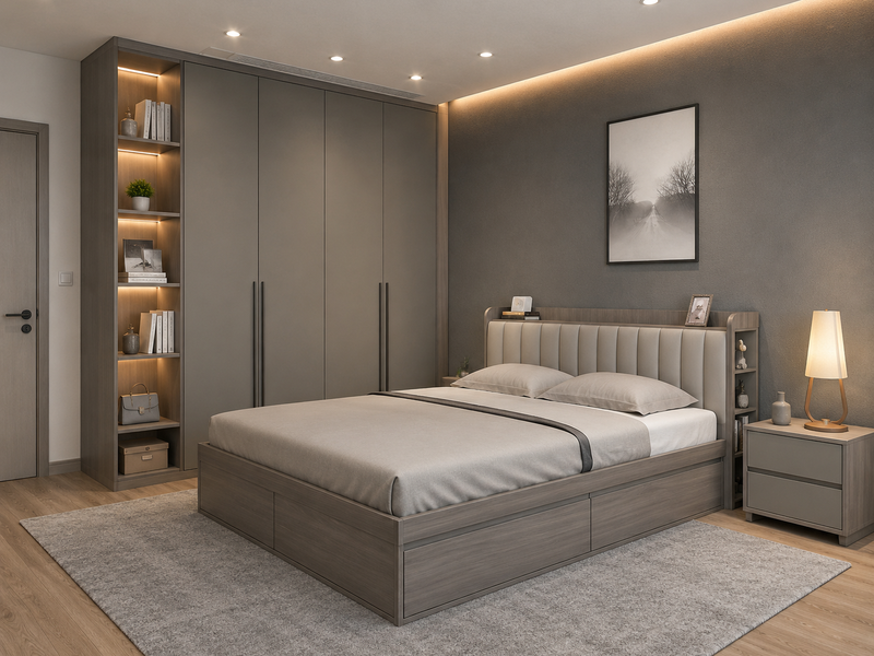 Giường MDF Chống Ẩm Có Hộc Kéo GNHK2028