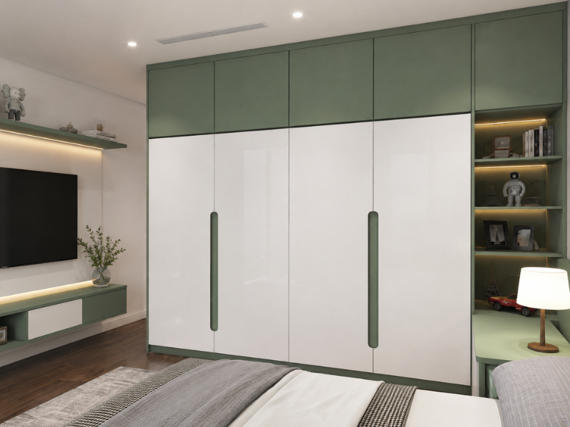 Giá Tủ Quần Áo Gỗ Công Nghiệp 4 Cánh MDF Sơn PU Có Kệ Trưng Bày