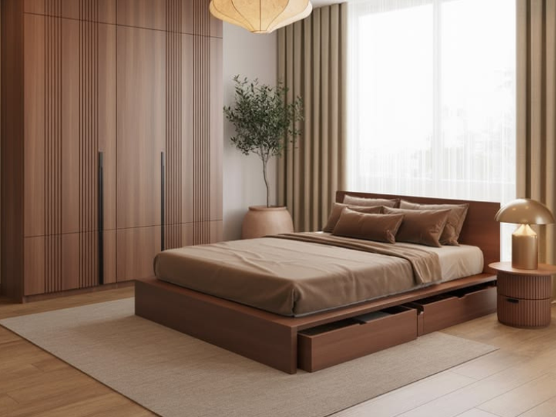 Giường Ngủ Gỗ Công Nghiệp MDF GN-M2033 – Mẫu Đẹp Có 2 Hộc Kéo