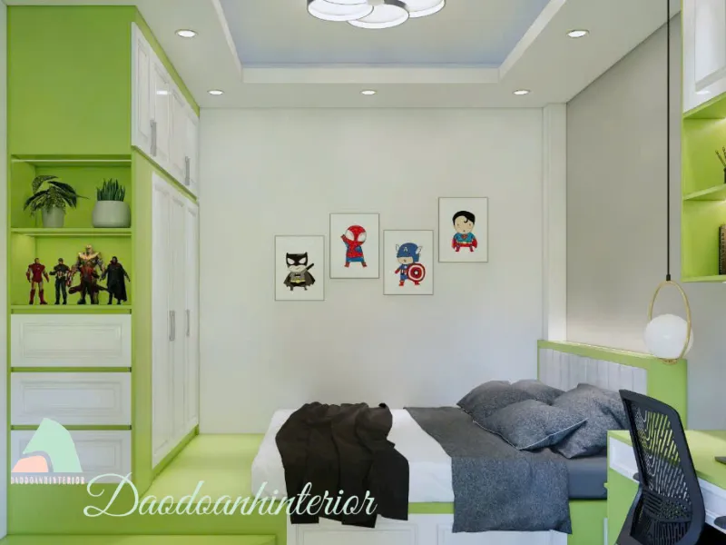 Tủ Quần Áo Tân Cổ Điển Màu Trắng Phối Xanh