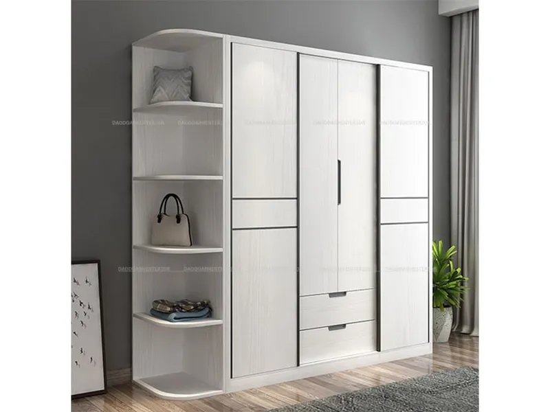 Tủ quần áo gỗ ép 3 buồng màu trắng