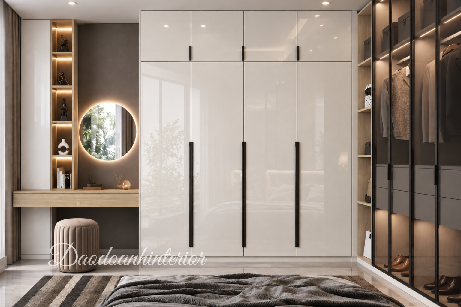 Tủ áo 4 cánh màu trắng, MDF sơn PU TADD39