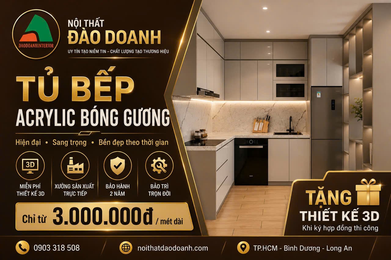 Tủ bếp Acrylic bóng gương hiện đại do Nội Thất Đào Doanh thi công Tủ bếp Acrylic bóng gương hiện đại do Nội Thất Đào Doanh thi công