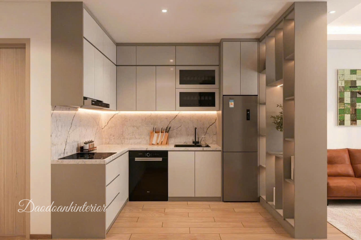 Tủ bếp chữ L tận dụng tối đa góc nội thất chung cư nhỏ Tủ bếp chữ L tận dụng tối đa góc nội thất chung cư nhỏ
