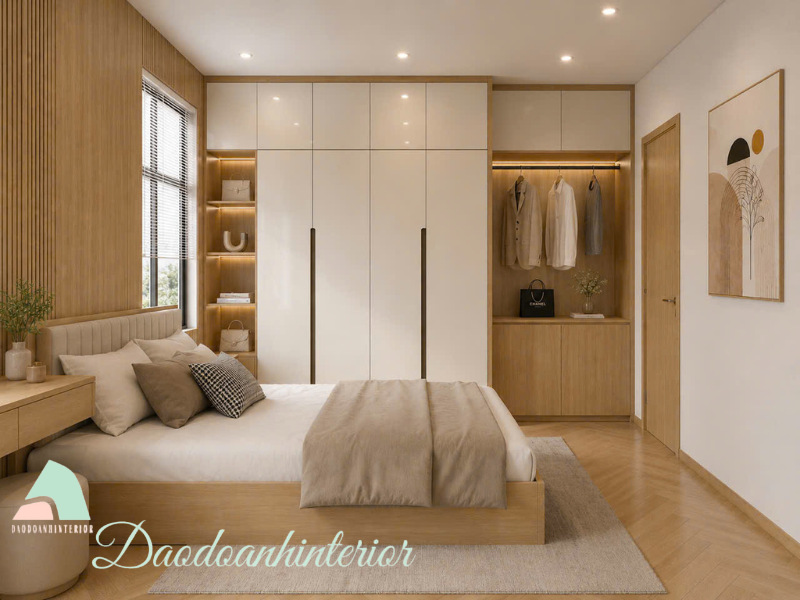 Tủ quần áo An Cường cánh trắng bóng kết hợp thùng vân gỗ sồi Tủ quần áo An Cường cánh trắng bóng kết hợp thùng vân gỗ sồi