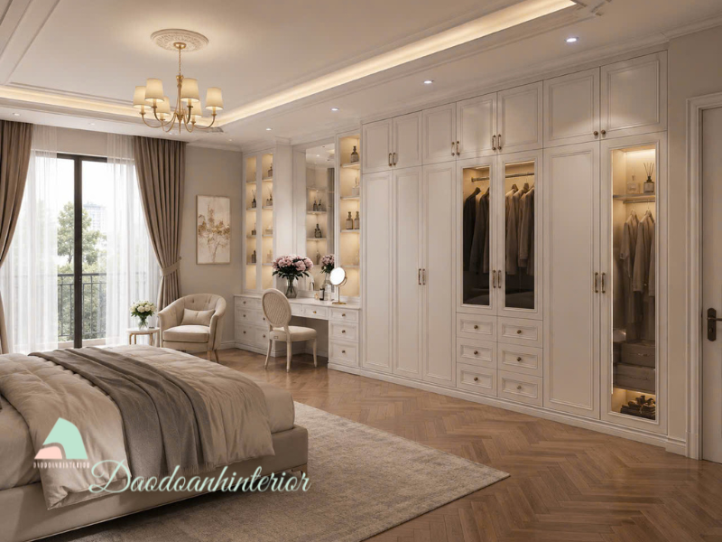 Tủ quần áo MDF An Cường sơn PU phong cách tân cổ điển Tủ quần áo MDF An Cường sơn PU phong cách tân cổ điển