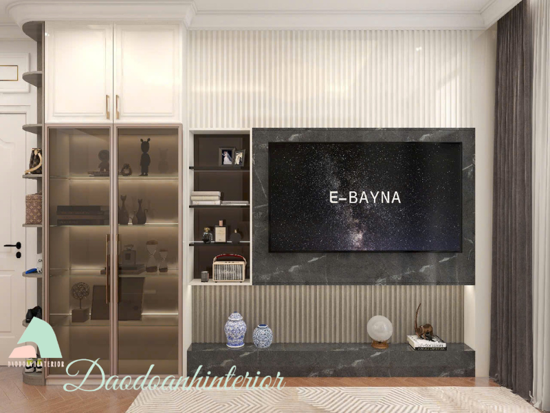 Kệ ti vi trong thiết kế nội thất căn hộ 100m2 Kệ ti vi trong thiết kế nội thất căn hộ 100m2