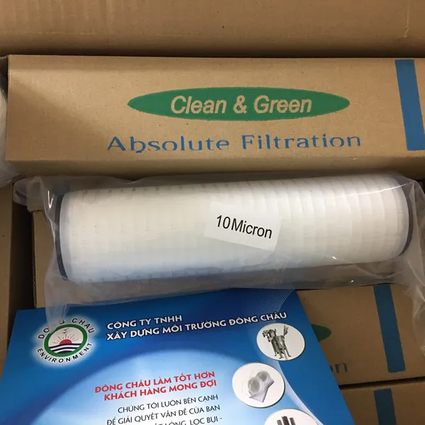 Lõi lọc tinh giấy xếp xát khuẩn doe 10 inch 10 micron clean green