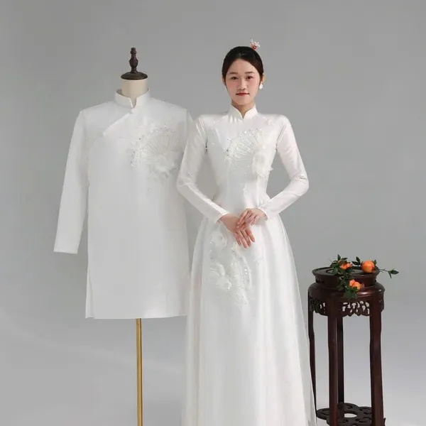 ÁO DÀI CƯỚI CẶP ĐÔI THÊU KẾT XINH XẮN